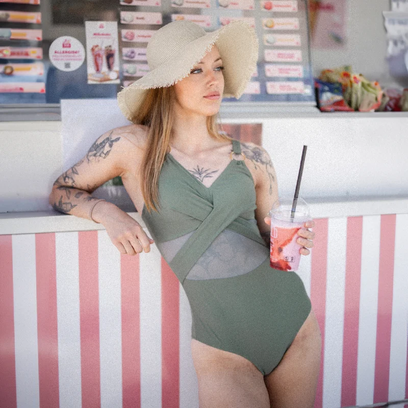 One-piece Swimsuit, Grimfrost, Green High-Cut One-Piece
