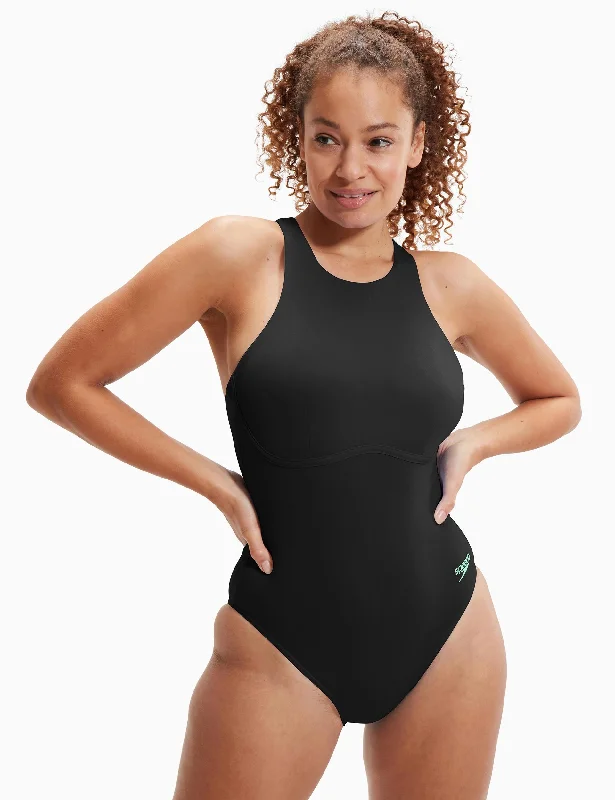 Racer Zip Swimsuit with Swim Bra - Black/Green Beachy Ruffle Bikini