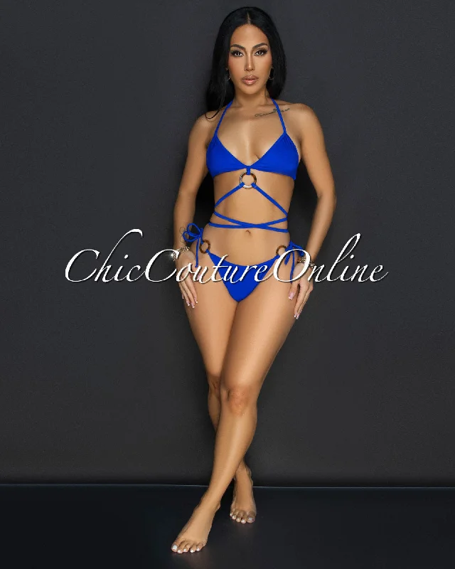 Yunis Blue Strappy Two Piece Swimsuit Sleek Mesh Bikini