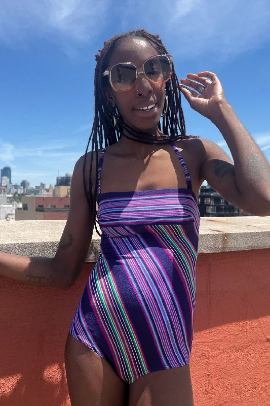 Gottex Purple Striped Swimsuit XS/S Sporty Racerback Swimsuit