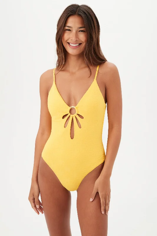 Women's Joplin Jacquard Petal Cutout Plunge One Piece Swimsuit Floral Bikini Top