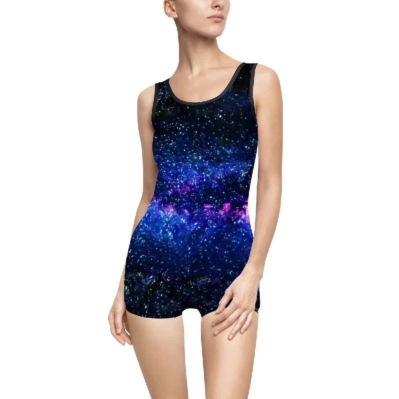 Galaxy Women's Swimsuit, Cosmos Space Designer Vintage Style Swimwear (US Size: XS-3XL) Full Coverage Swimsuit