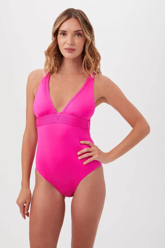 Monaco Pleated Plunge One-Piece Swimsuit - Paradise Pink Playful Pattern Swimsuit