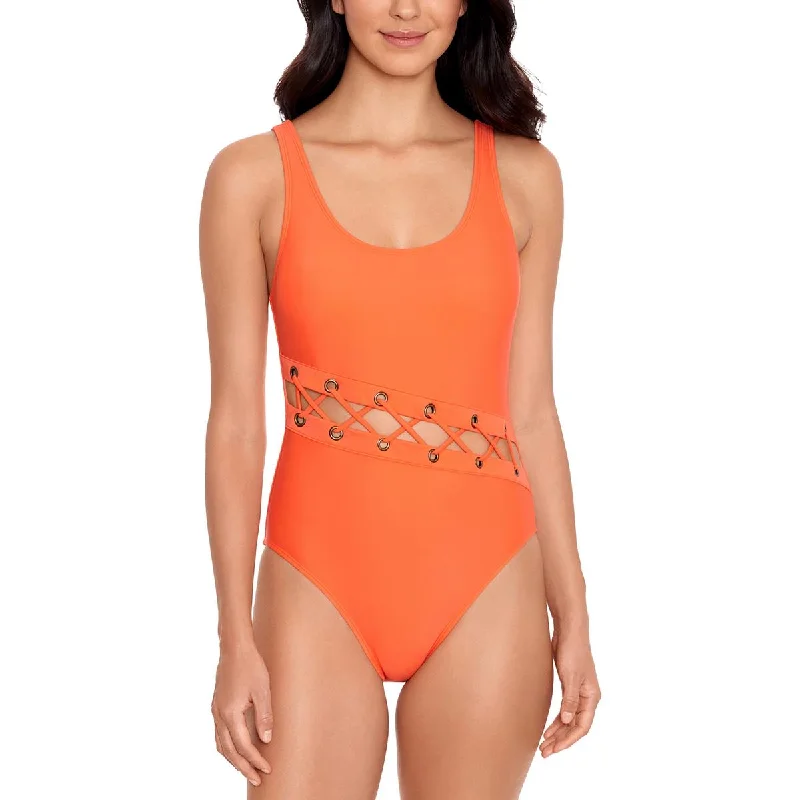 Womens Removable Padding Laceup One-Piece Swimsuit Sporty Swimsuit Style