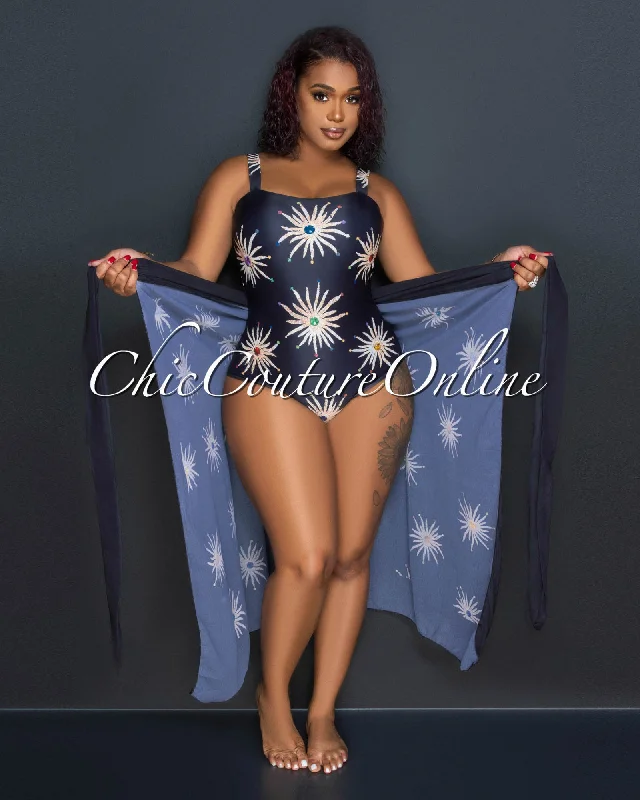 Blake Black Gold Print Swimsuit & Cover Up Set Modern High-Waisted Swimsuit
