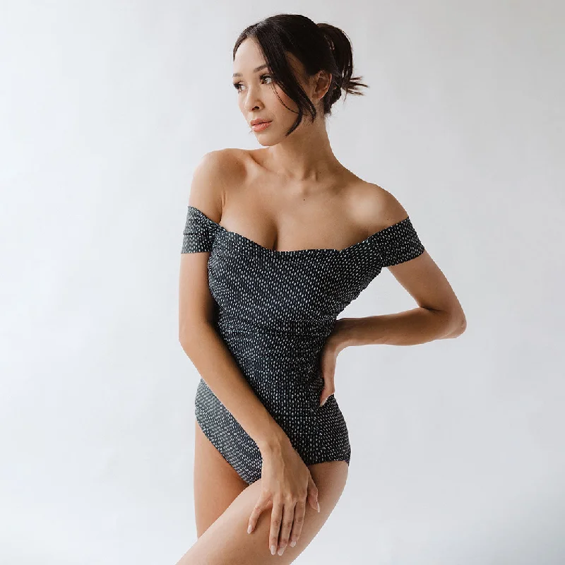 The Midnight Dash Off Shoulder One-Piece Swimsuit Sleek Mesh Bikini