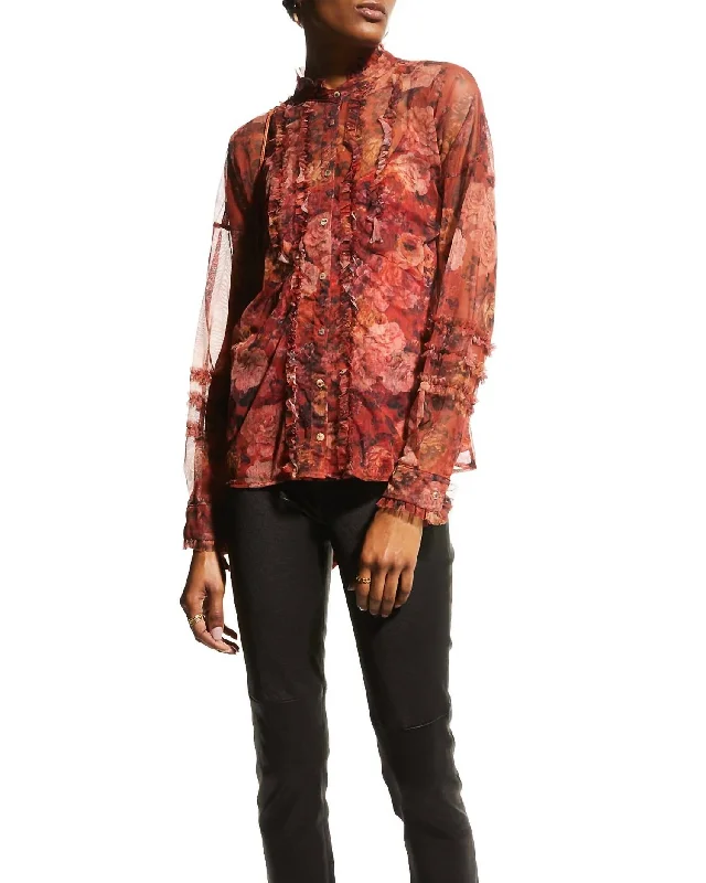 Lauryn Button Down Shirt In Multi-- Spandex Blend Rayon Blend Denim Blend