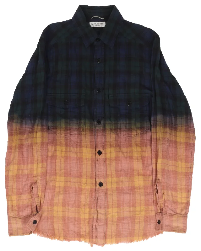 Gradient Flannel Shirt-- Zippered Front Buttoned Front Snap Front