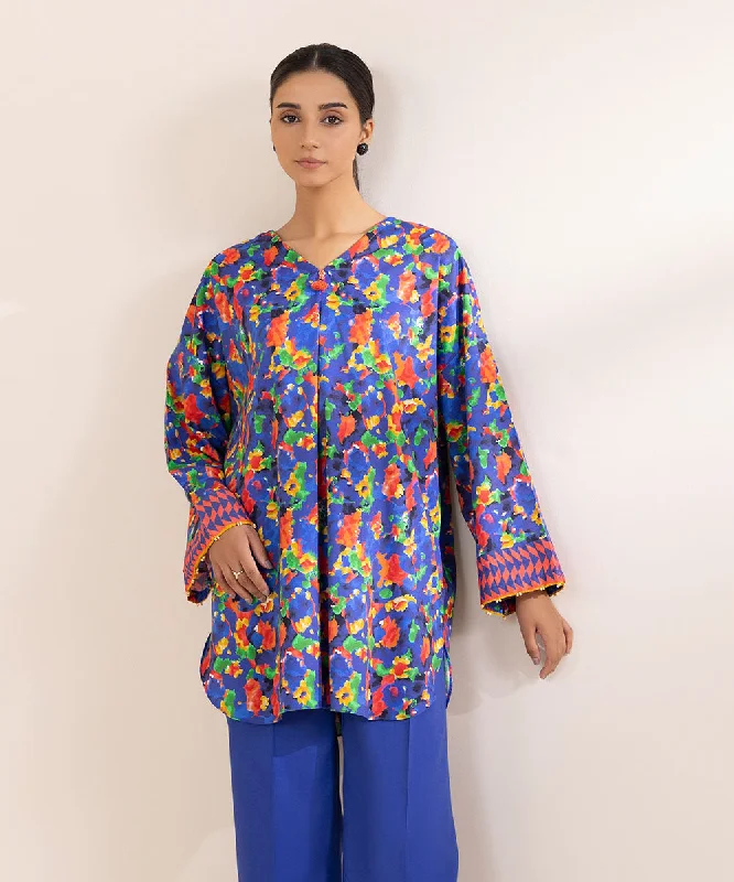 Printed Cotton Viscose Shirt-- Graphic Embroidered Appliqued