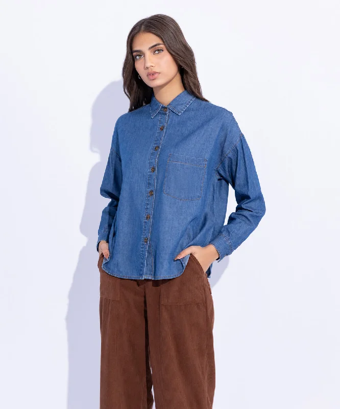 Light Weight Denim Shirt-- Embroidered Appliqued Beaded