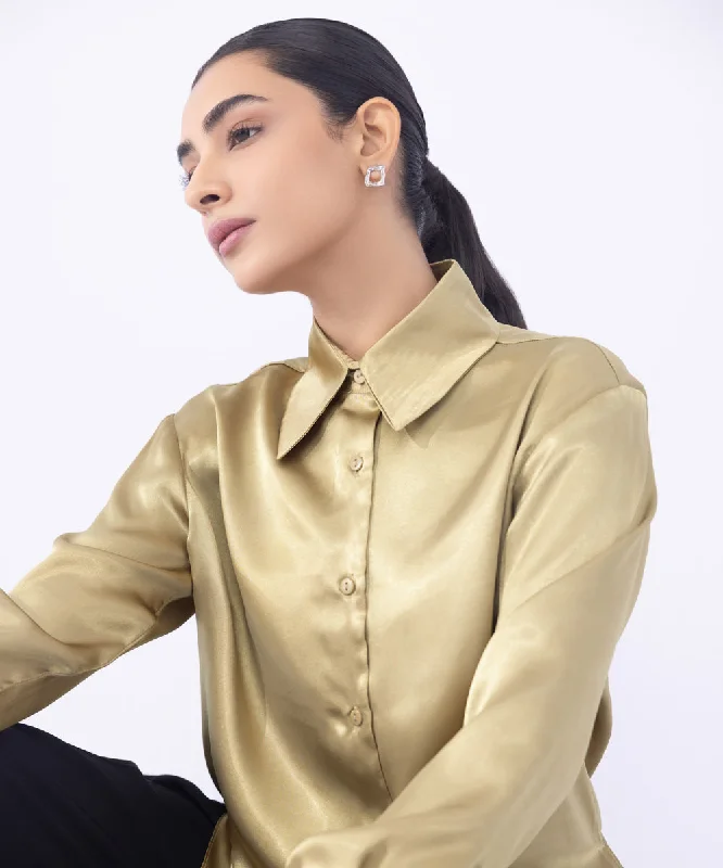 Satin Shirt-- Real Fur Shearling Chenille