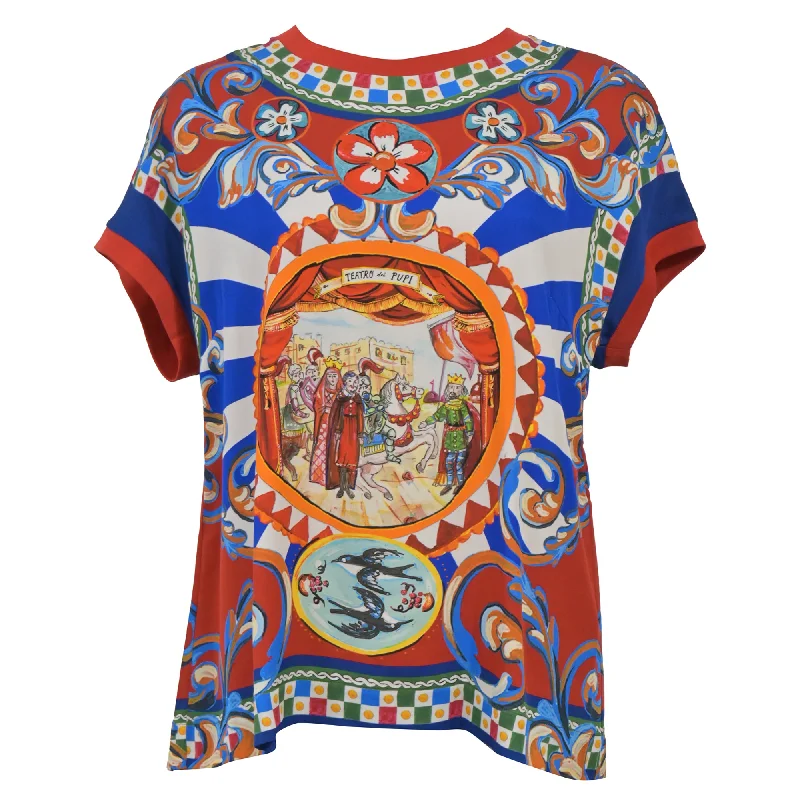 Dolce & Gabbana Printed T-Shirt in Multicolor Silk-- Machine Wash Dry Clean Hand Wash