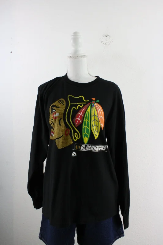Vintage Blackhawks Shirt (L)-- Asymmetrical Pockets Print