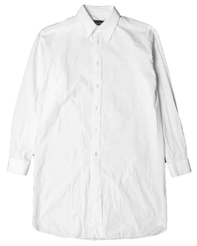 Long White Button Up Shirt-- Front Pockets Side Pockets Patch Pockets