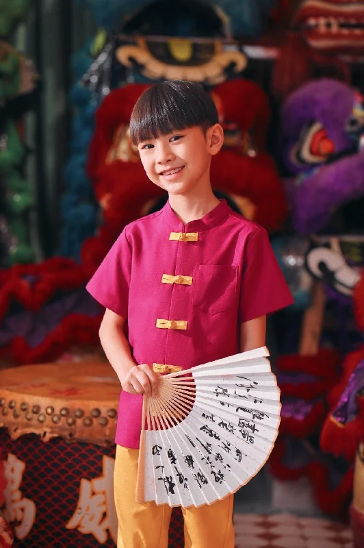The Chinatown Oriental Shirt - Fuchsia-- Ribbed T-Shirt High Neck Heavyweight