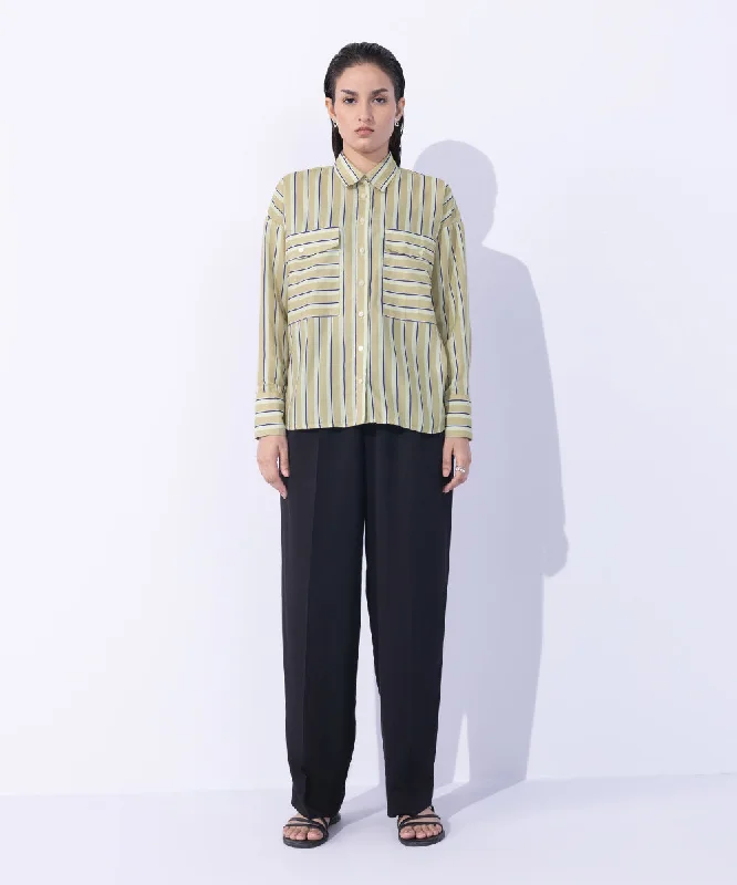 Oversized Striped Shirt-- Beaded Sequined Faux Fur