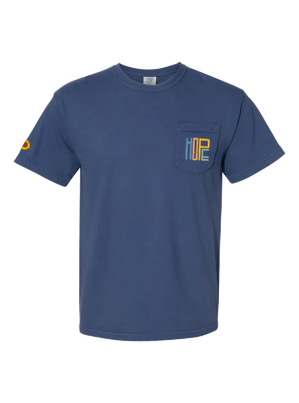 Shirt: Blue Hope Pocket T-shirt-- Asymmetrical Pockets Print