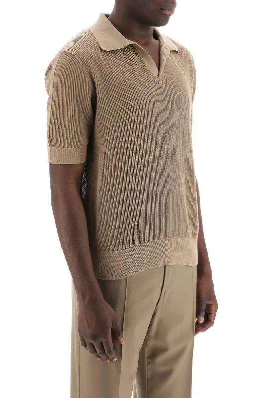 Dolce & Gabbana Cotton Ribbed Perforated Polo Shirt-- Fitted T-Shirt Seamless Stretchy