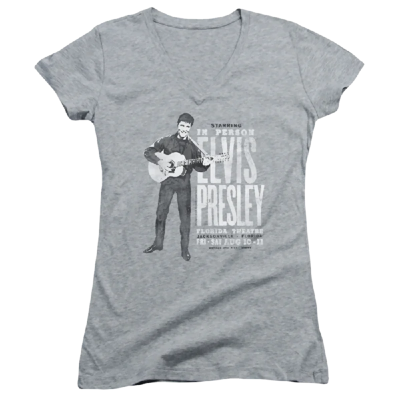 Elvis Presley In Person - Juniors V-Neck T-Shirt-- Print Jacquard Patchwork
