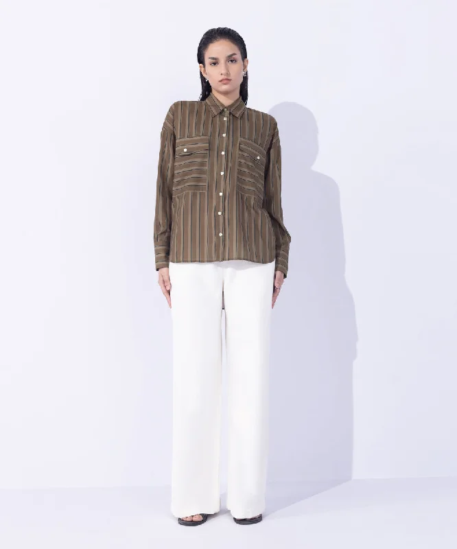Oversized Striped Shirt-- Hooded Caped Shawl Collar