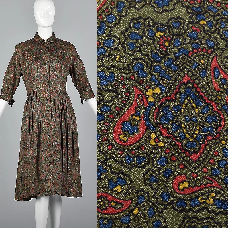 1950s Paisley Print Shirtwaist Dress-- Oversized T-Shirt Spandex breathable