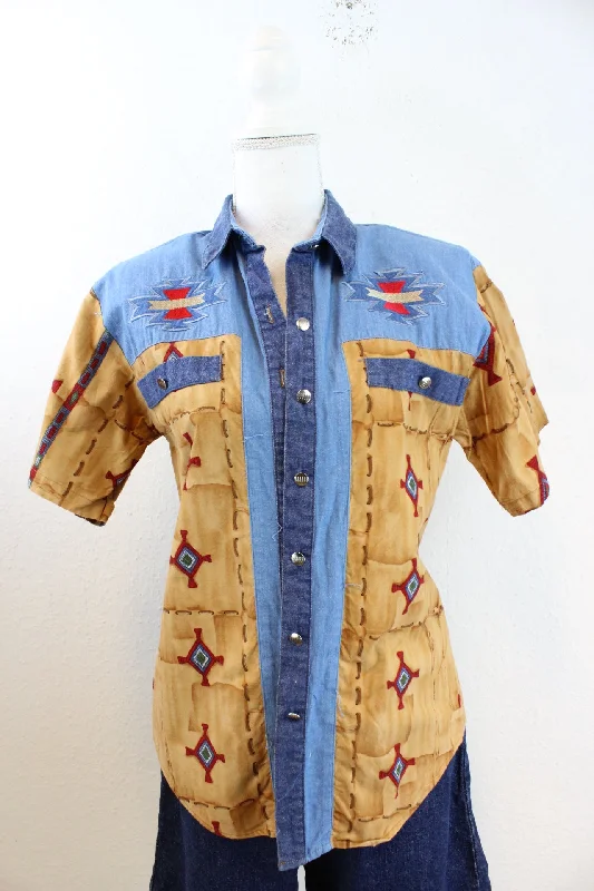 Vintage Rhinestones Shirt (S)-- Chenille Brocade Lace
