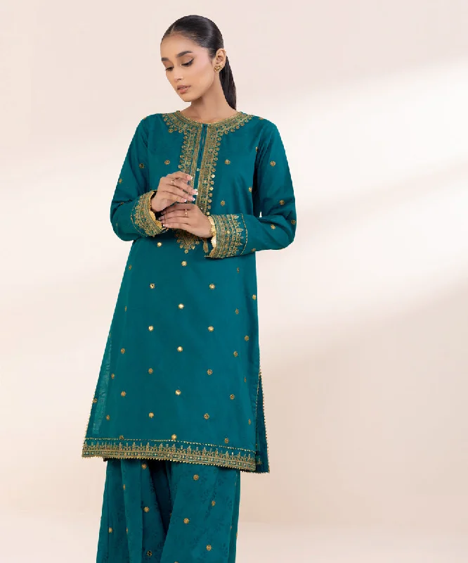 Embroidered Cotton Jacquard Shirt-- Machine Wash Dry Clean Hand Wash