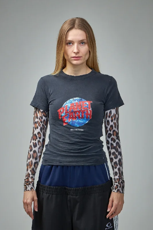 Planet Earth Double Sleeve T-Shirt-- Front Pockets Side Pockets Patch Pockets
