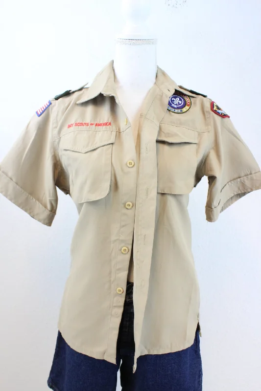 Vintage Boy Scouts Shirt (L)-- Notch Collar Peter Pan Collar Cowl Neck