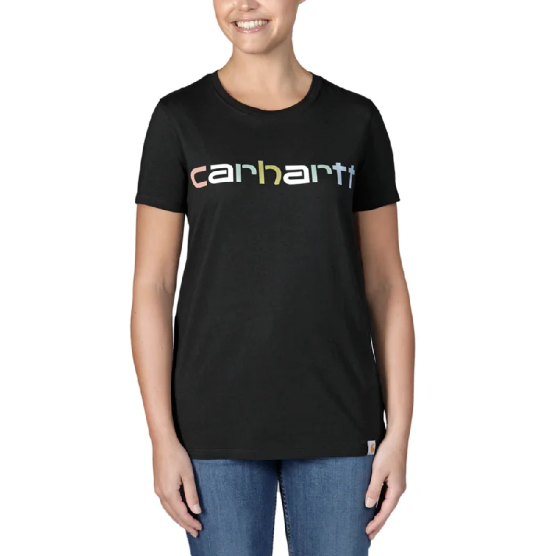 Carhartt WOMENS Relaxed fit MULTI COLOUR LOGO Graphic T-Shirt-- Print Jacquard Patchwork