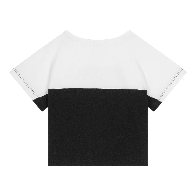 Black & White Logo T-Shirt-- Mesh Blend Leather Blend Suede Blend