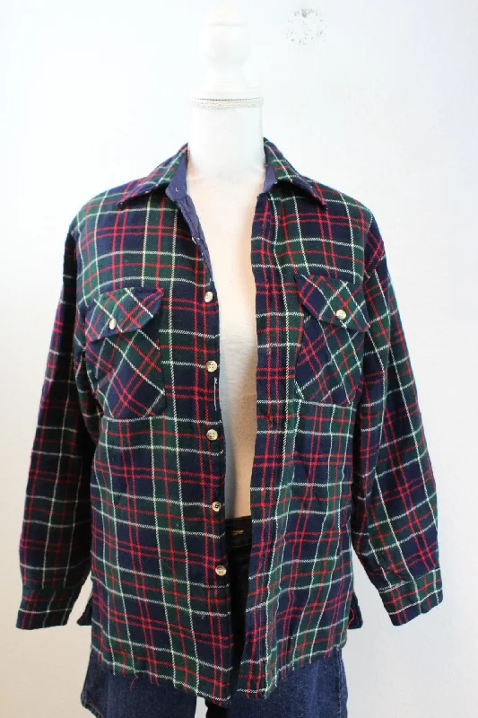 Vintage Cozy Stuffed Flannel Shirt (S)-- Ribbed T-Shirt High Neck Heavyweight