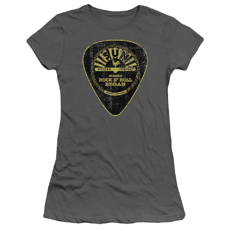 Sun Records Guitar Pick - Juniors T-Shirt-- Polka Dot Checkered Tartan