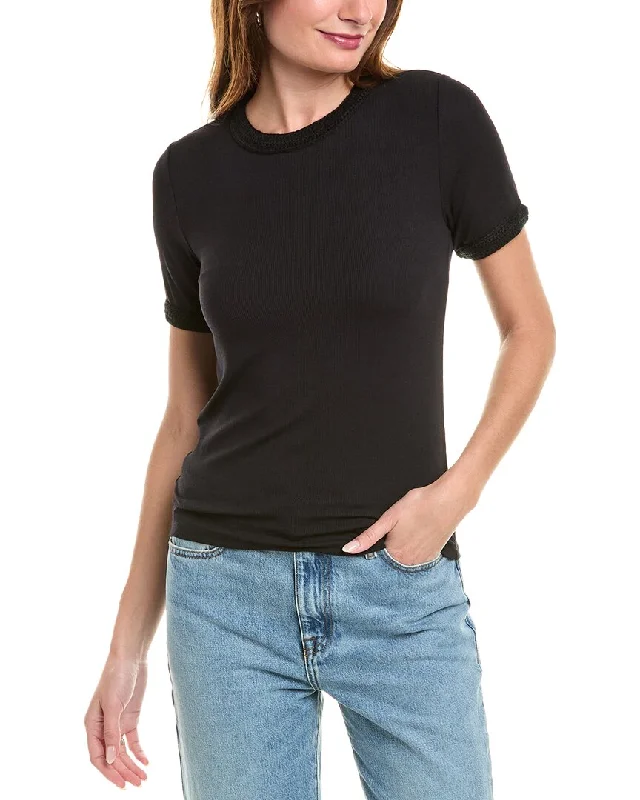 FRAME Denim Crochet Trim T-Shirt-- Lace Blend Ribbed Blend Corduroy Blend