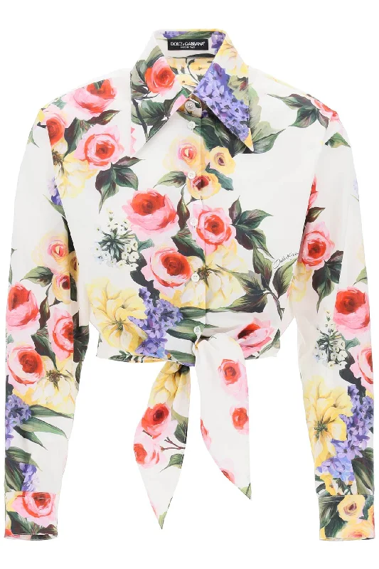 Dolce & Gabbana Women's Rose Garden Cropped Shirt-- Jersey Fabric Tulle Fabric Batik Fabric