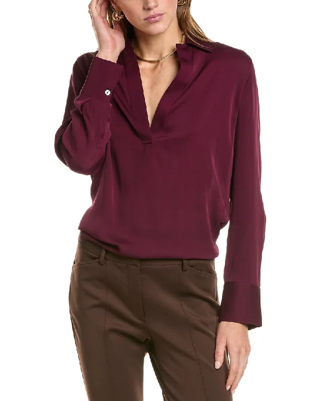 Vince Silk-Blend Polo Shirt-- Jersey Fabric Tulle Fabric Batik Fabric