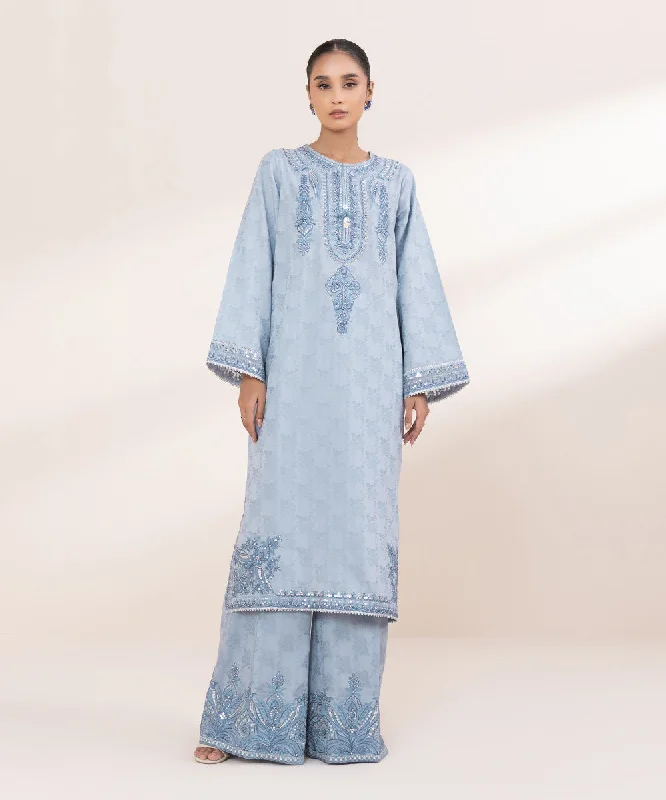 Embroidered Cotton Jacquard Shirt-- Graphic Embroidered Appliqued