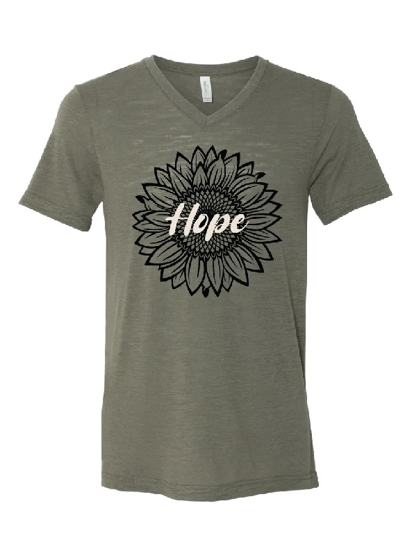 Shirt: Hope Sunflower V-Neck-- Spandex Blend Rayon Blend Denim Blend