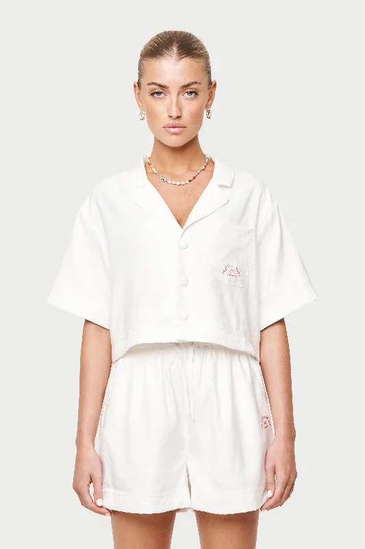 CLUB DE COUTURE RESORT SHIRT - WHITE-- Rayon Fabric Velvet Fabric Corduroy Fabric