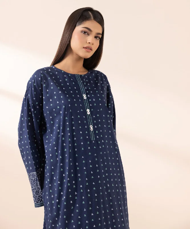 Block Printed Cotton Viscose Shirt-- Plaid T-Shirt Polka Dot Checkered