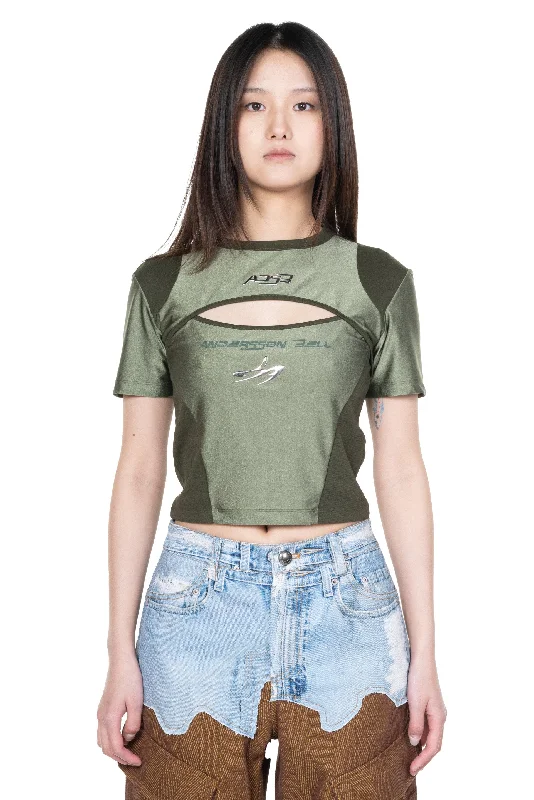 Knitted Cut-Out Racing T-shirt -- Basic T-Shirt Crew Neck Short Sleeve
