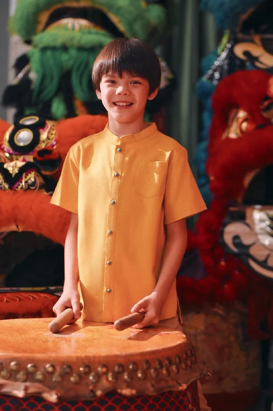 The Chinatown Mandarin Shirt - Dijon Mustard-- Cashmere Blend Cotton Blend Poly Blend
