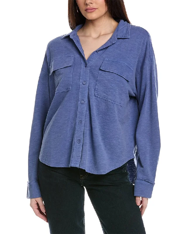 Splendid Amara Pocket Button-Down Shirt-- Hooded Caped Shawl Collar