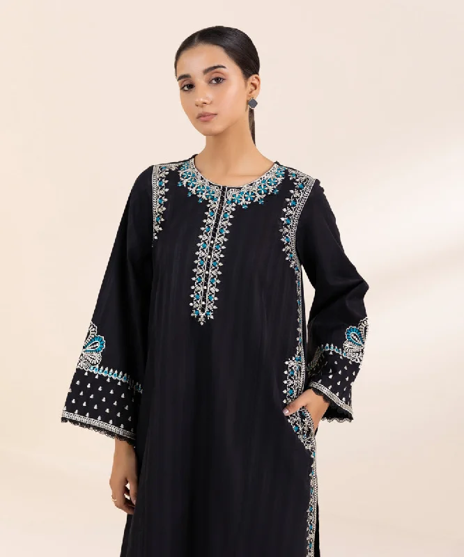 Embroidered Dobby Shirt-- Solid Color Striped Floral