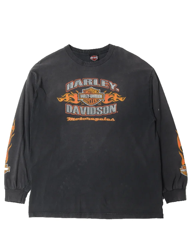 Harley Davidson Long Sleeve Shirt-- V-Neck T-Shirt Long Sleeve Cotton