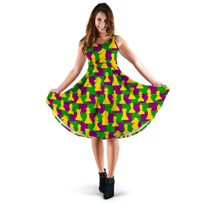 Chess Color Pattern Print Dress Turtleneck Warm Winter