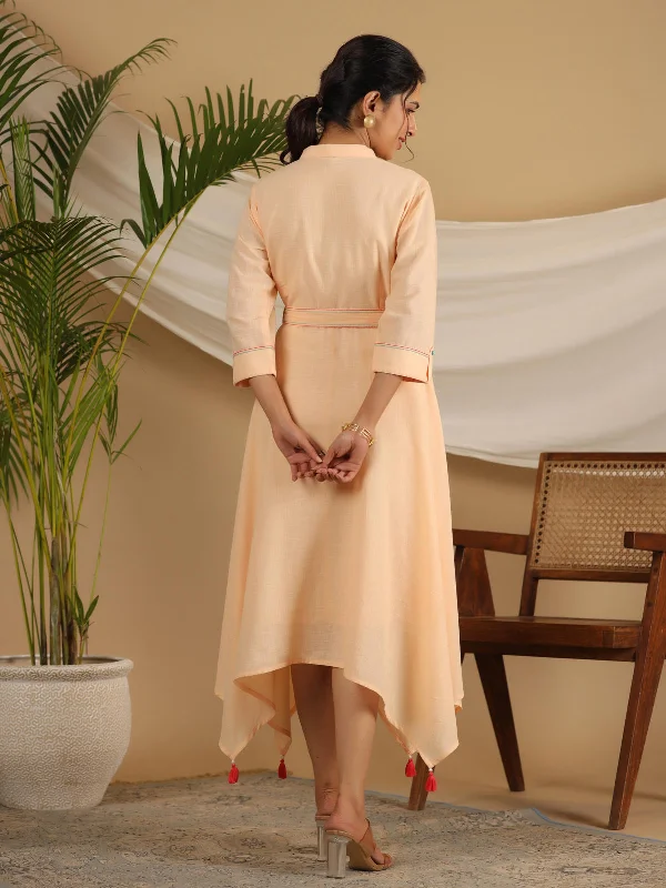 Women's Peach Cotton Dobby Embroidered Dress - Juniper Tunics Sophisticated sleek