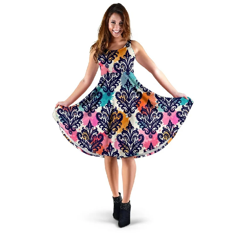 Damask Colorful Pattern Print Dress Tunics Ceremony elegant
