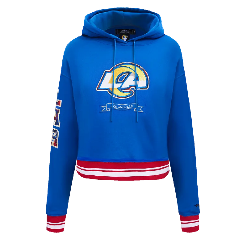 NFL LOS ANGELES RAMS PRO PREP RIB FLC WOMEN'S CROPPED PO HOODIE (ROYAL BLUE/RED) Hoodie with Neon Bright Vibrant
