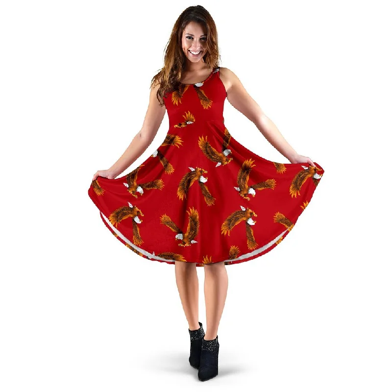 Eagle Red Pattern Print Dress Elegant Long Evening